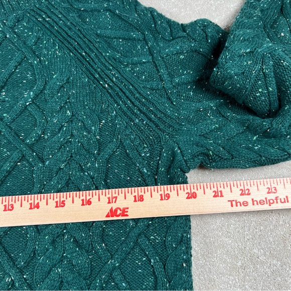 Talbots Sweater Cable Knit Mock Neck Green Speckled Cozy Casual Women's Medium - Picture 4 of 9